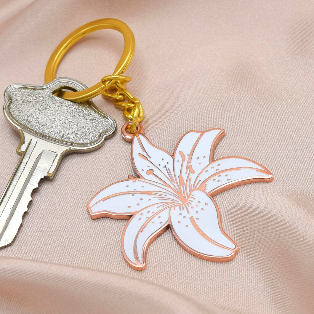 White Lily Enamel Keychain