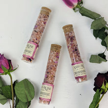 Load image into Gallery viewer, Love Note Bath Soak Test Tube Himalayan Pink Salt Rose Petal
