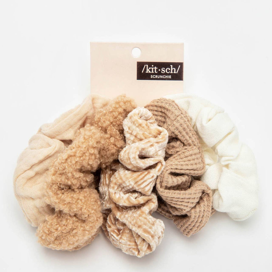 Assorted Textured Scrunchies 5pc - Sand